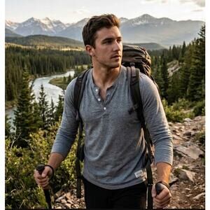 Patagonia Men's M Grey Henley Long Sleeve Shirt Gorpcore Hiking Camping
